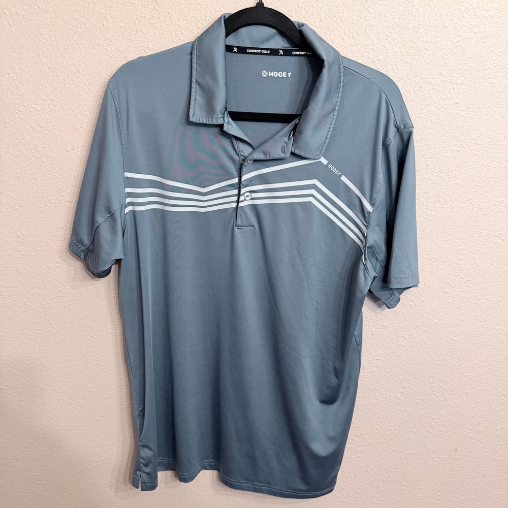 Hooey Cowboy Golf Polo Shirt Mens Large Blue Chevron Stripe Short Sleeve Stretch